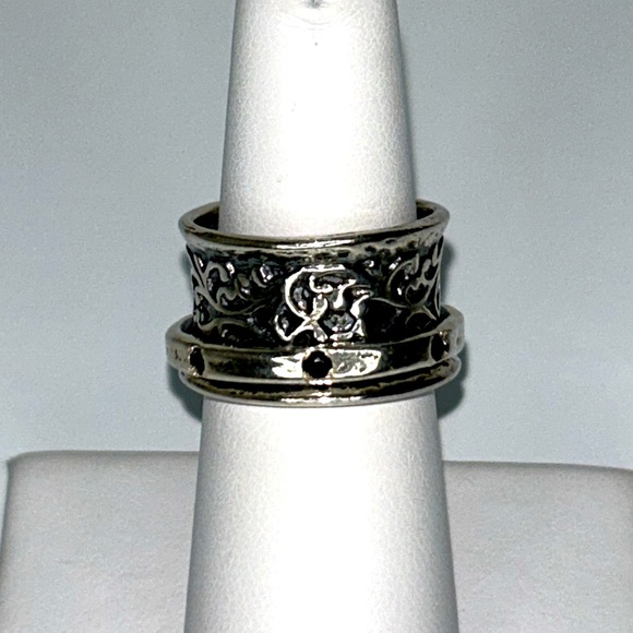 Passage to Israel Sterling Silver Black Spinel Spinner Anxiety Fidget Ring Boho - Picture 1 of 8